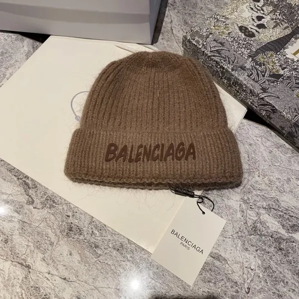 Balenciaga Logo Knit Beanie Brown - 1