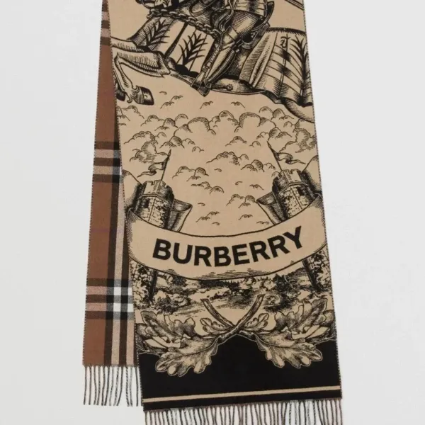 Burberry Knight Print Cashmere Scarf Beige Black - 1