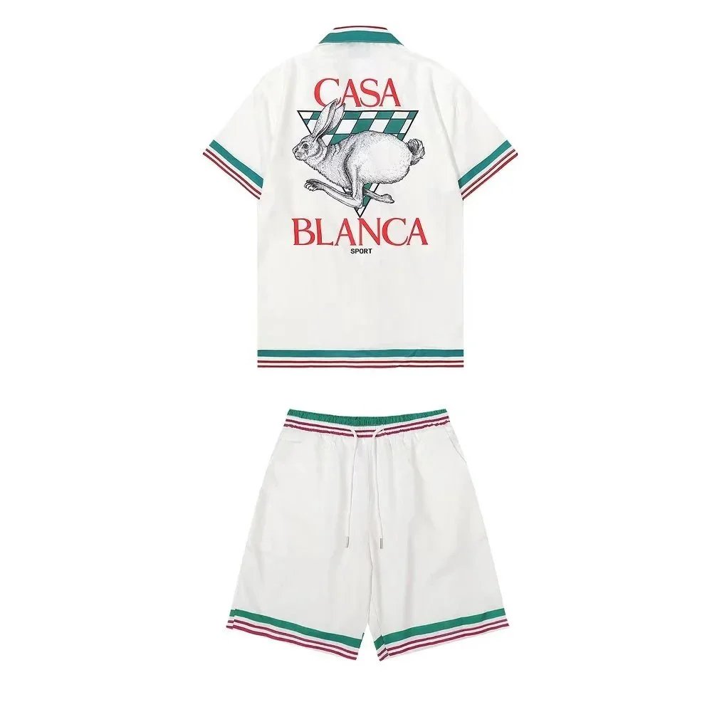 Casablanca Matching Sets Short-sleeve printed shirt and shorts set with wavy trim image 12