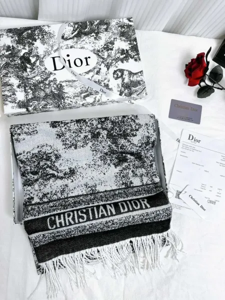 Dior Toile de Jouy Cashmere Scarf Black and White Scarves - 1