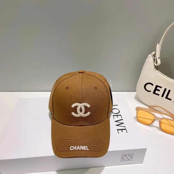Chanel CC Logo Embroidered Brown Baseball Cap - 1