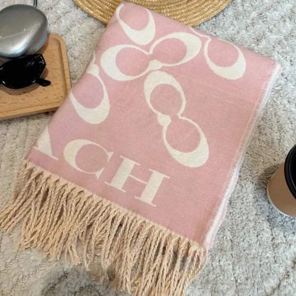 Coach Signature Logo Pink Cashmere Scarf - 1