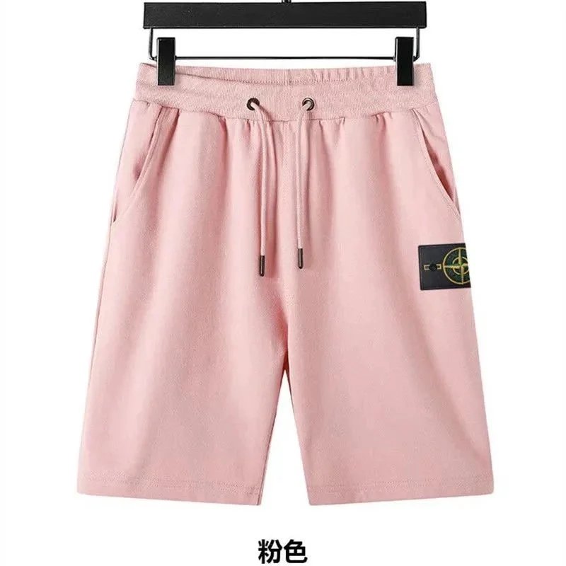 Stone Island T-Shirts Short-Sleeve Crewneck T-Shirt with Compass Sleeve Patch — Shorts/Pink