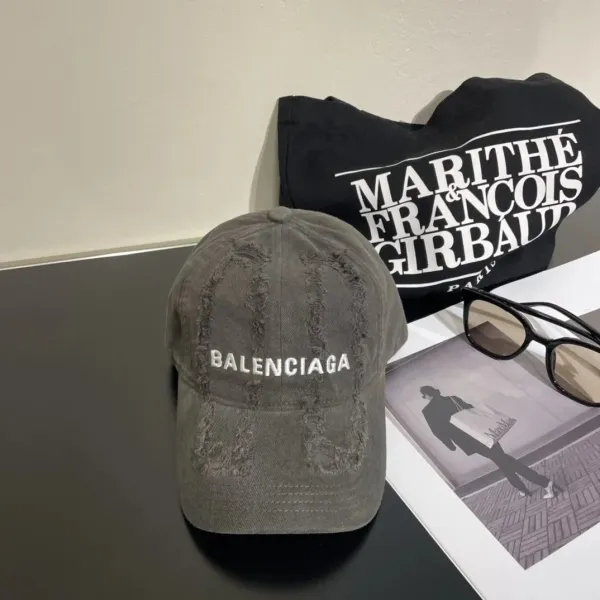 Balenciaga Distressed Logo Baseball Cap Gray - 1