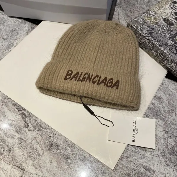 Balenciaga Logo Knit Beanie Beige - 1