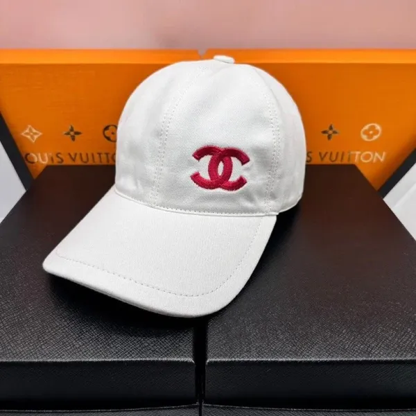 Chanel CC Logo Embroidered White Baseball Cap - 1