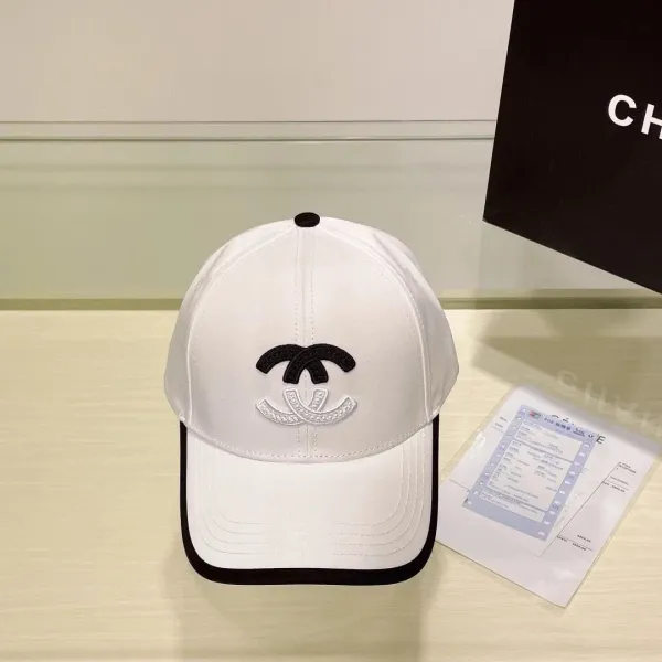 Chanel CC Logo Embroidered White Baseball Cap - 1
