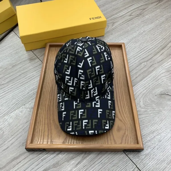 Fendi FF Logo Print Navy Baseball Cap - 1