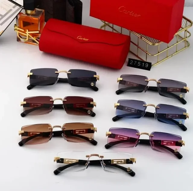 Cartier Eyewear Rimless rectangular sunglasses with gold-tone temples product detail image 3