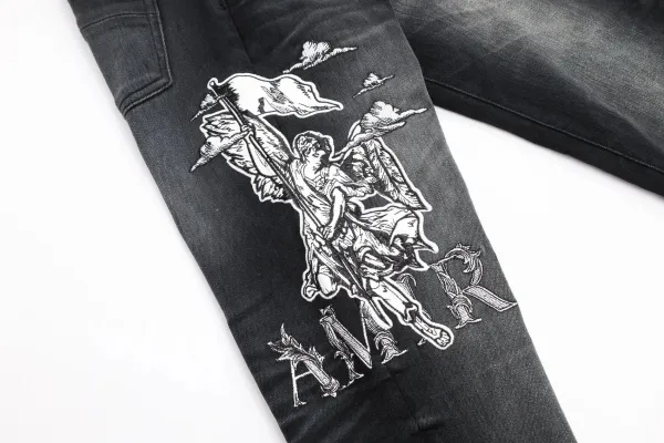 Amiri Distressed Skull Print Black Jeans - 10