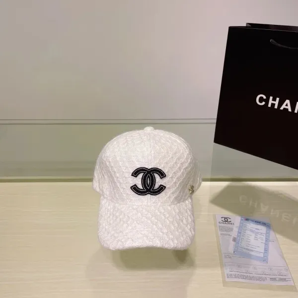 Chanel Tweed CC Logo White Baseball Cap - 1