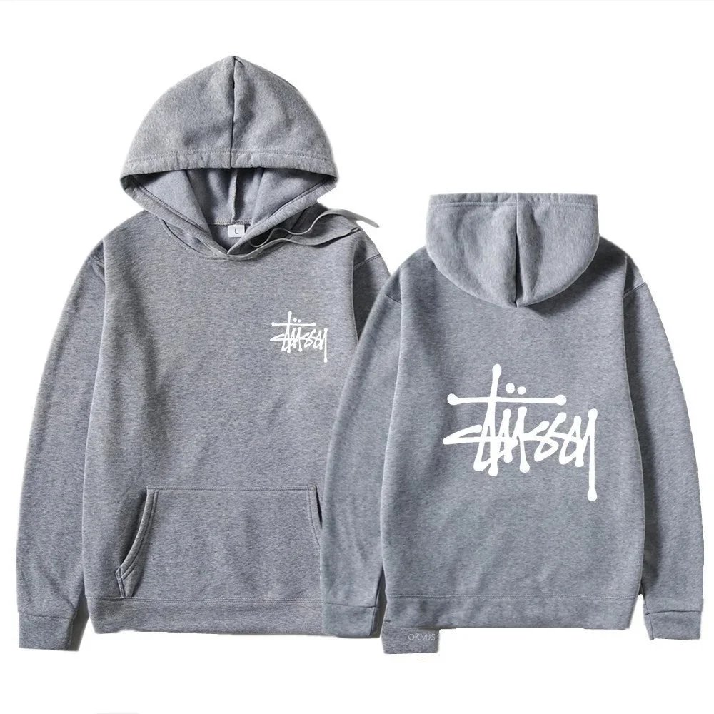 Stüssy Hoodies & Sweatshirts Logo Print Pullover Hoodie — Light Grey 15