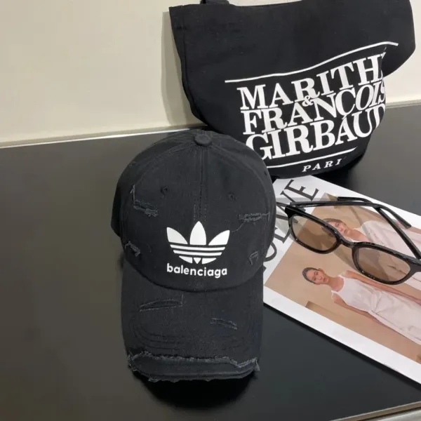 Balenciaga x Adidas Originals Distressed Trefoil Baseball Cap Black - 1