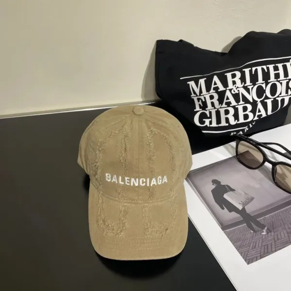 Balenciaga Distressed Logo Baseball Cap Beige - 1