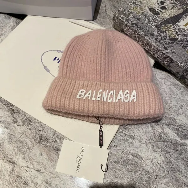 Balenciaga Logo Knit Beanie Pink - 1