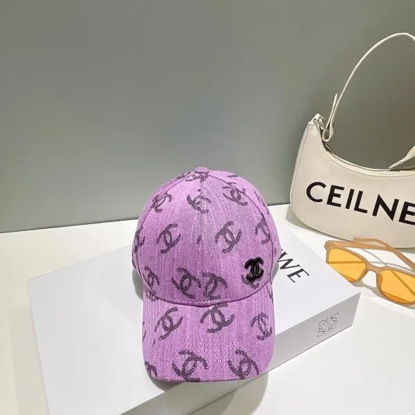 Chanel Monogram Print Purple Denim Baseball Cap - 1
