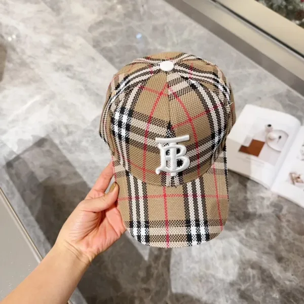 Burberry Monogram Check Baseball Cap Beige Plaid Hat - 1