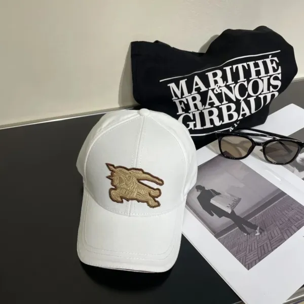 Burberry Equestrian Knight Embroidered White Baseball Cap - 1
