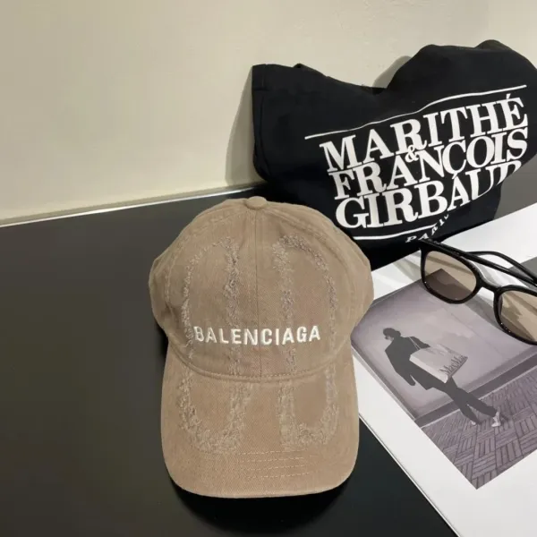 Balenciaga Distressed Logo Baseball Cap Beige - 1