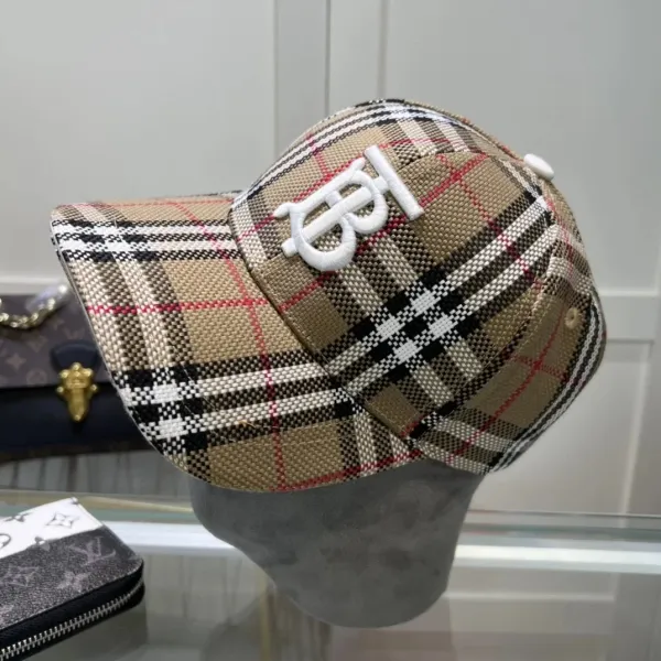 Burberry Monogram Check Baseball Cap Beige Plaid Hat - 1