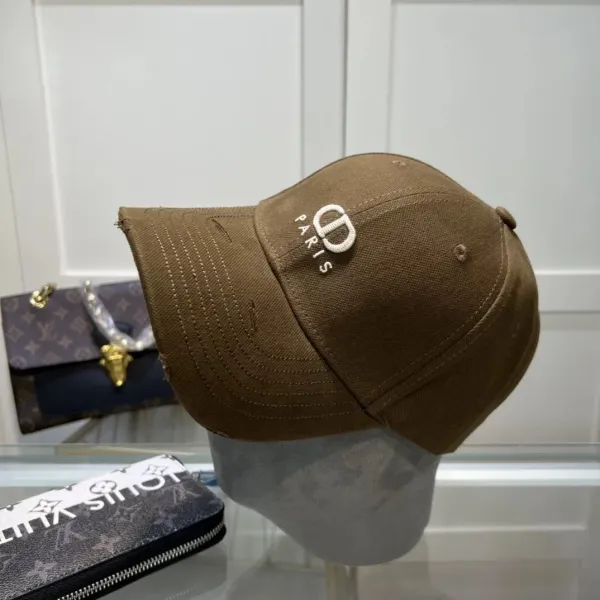 Dior CD Logo Distressed Brown Baseball Cap - 1