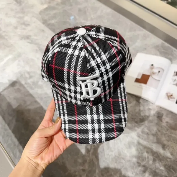 Burberry Monogram Check Baseball Cap Black White Red - 1