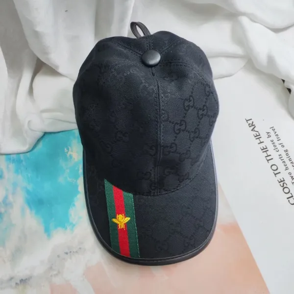 Gucci GG Monogram Bee Embroidery Baseball Cap Black - 1