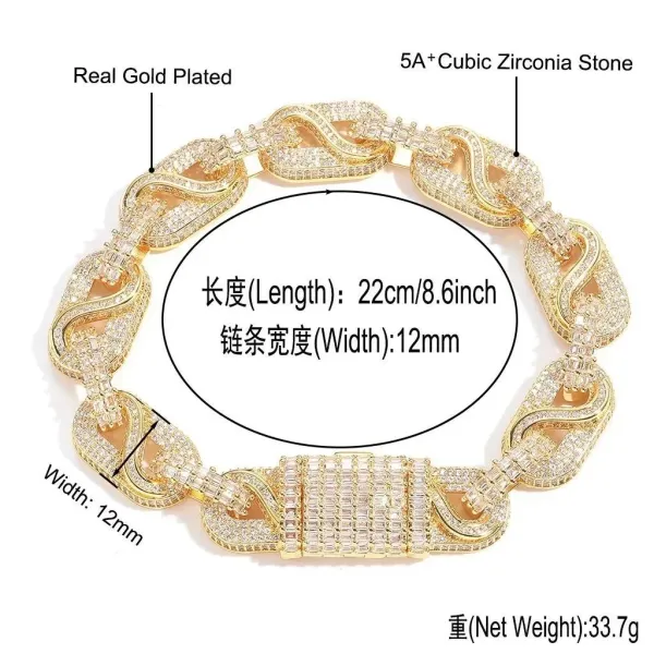 Real Gold Plated 5A+ Cubic Zirconia Stone Link Bracelet - 1
