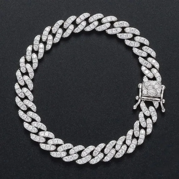 Cuban Link Chain Bracelet with Full Iced-Out Diamonds Silver Bracelet - 1
