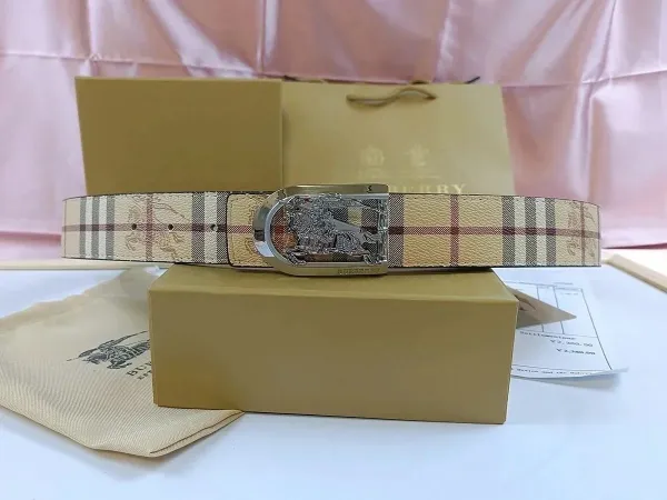 Burberry Knight Buckle Belt Beige Classic Check Leather Belt - 7