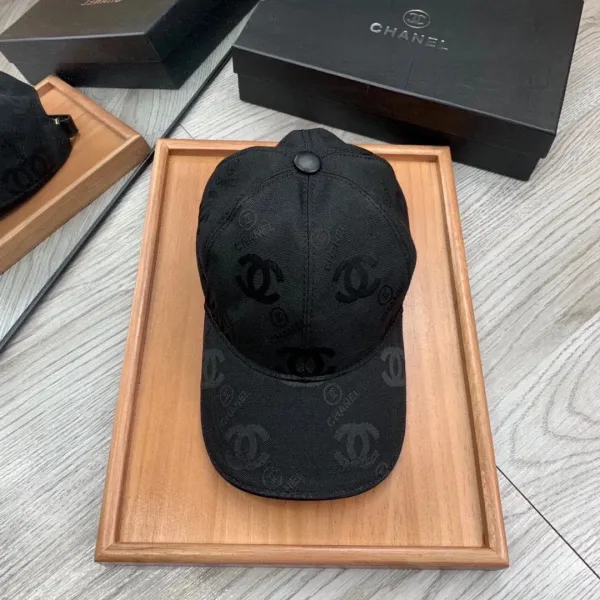 Chanel Monogram Print Black Baseball Cap - 1