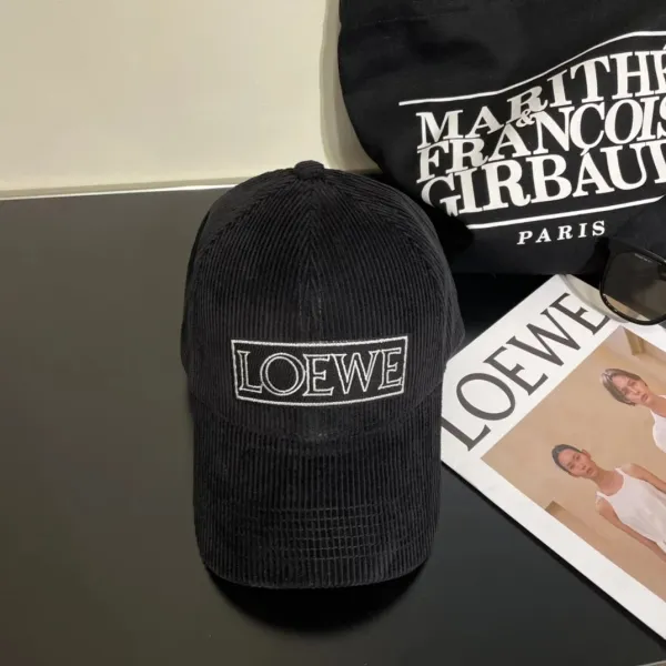 Loewe Logo Embroidered Corduroy Baseball Cap Black - 1
