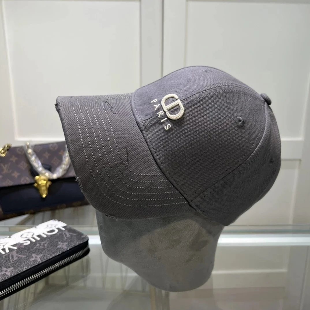 Dior CD Logo Embroidered Gray Baseball Cap - 1