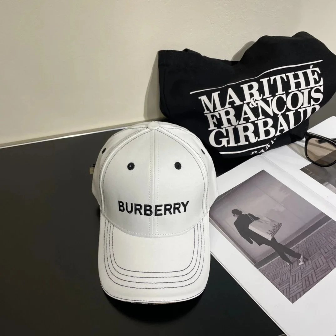 Burberry Logo Embroidered White Baseball Cap - 1