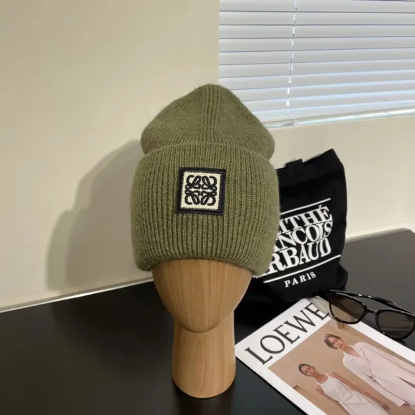 Loewe Anagram Patch Beanie Army Green Hat - 1