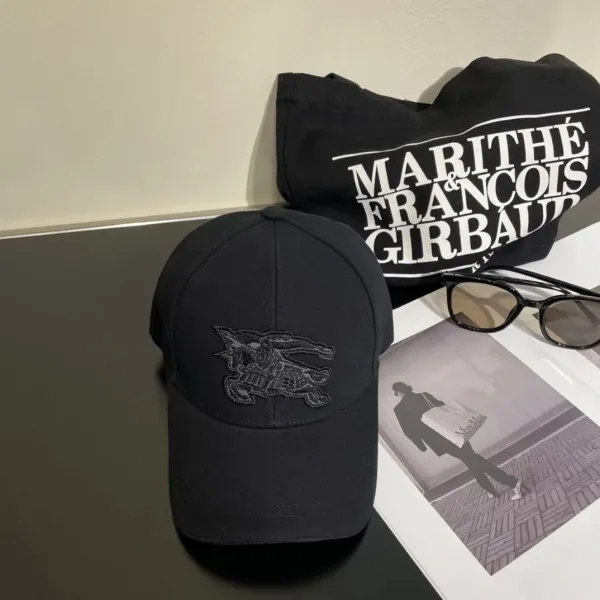 Burberry Equestrian Knight Embroidered Black Baseball Cap - 1
