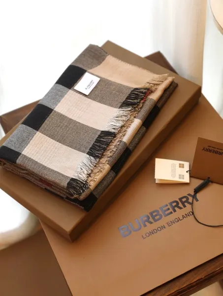 Burberry Classic Check Cashmere Scarf Beige Black Gray Scarf - 1