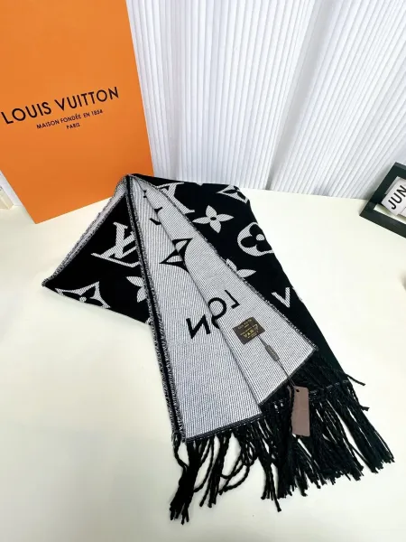 Louis Vuitton Monogram Reversible Scarf Black and White Cashmere Scarf - 1
