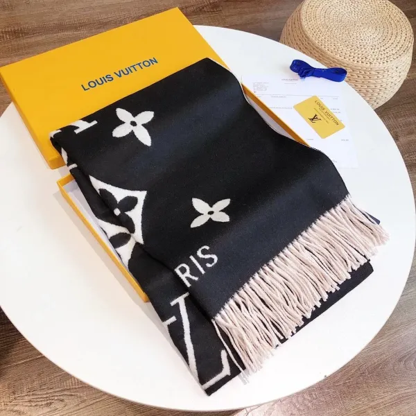 Louis Vuitton Monogram Reversible Scarf Black/Beige Cashmere Scarf - 1