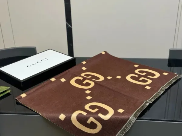Gucci GG Marmont Cashmere Scarf Brown - 1