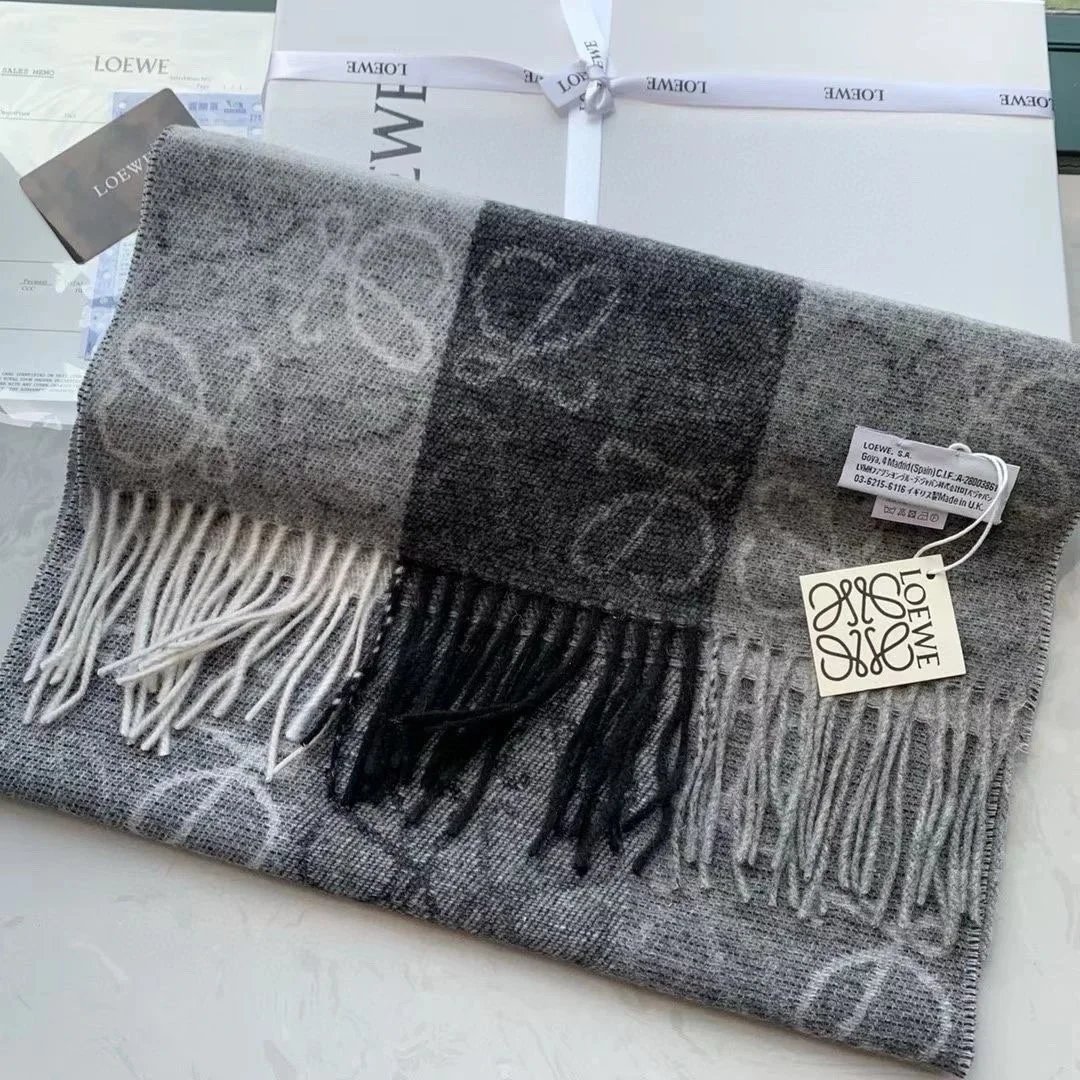 Loewe Anagram Jacquard Scarf Gray Multicolor Cashmere Scarf