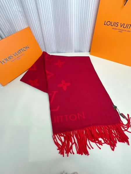 Louis Vuitton Monogram Red Cashmere Scarf - 1