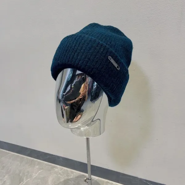 Hermès Ribbed Knit Beanie Navy Blue - 1