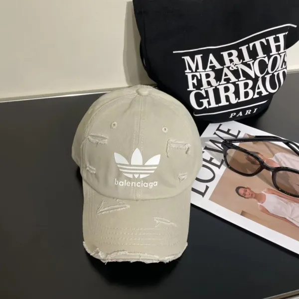 Adidas Originals x Balenciaga Distressed Beige Baseball Cap - 1