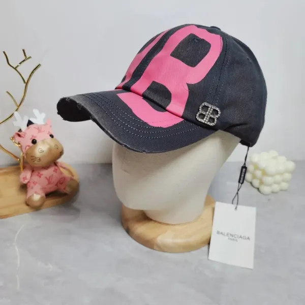 Balenciaga BB Logo Pink Graphic Baseball Cap - 1
