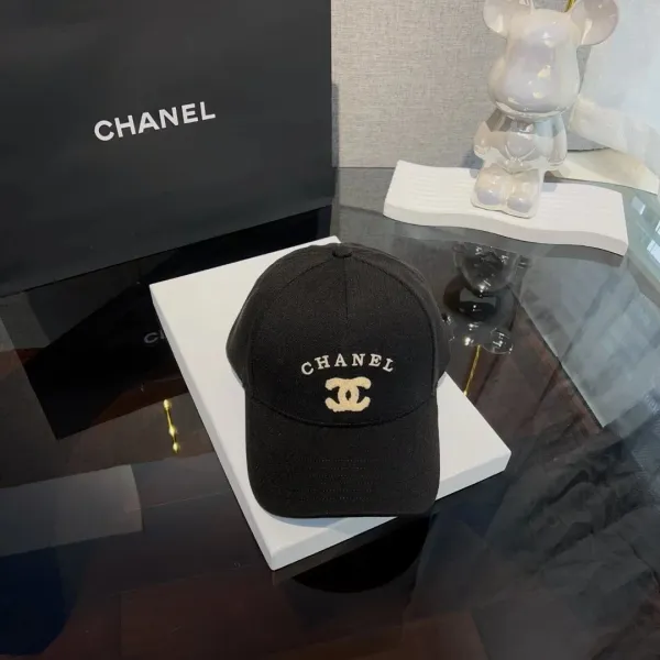 Chanel Logo Embroidered Black Baseball Cap - 1