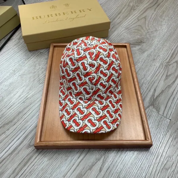 Burberry Monogram Print Baseball Cap Red Beige Multicolor - 1