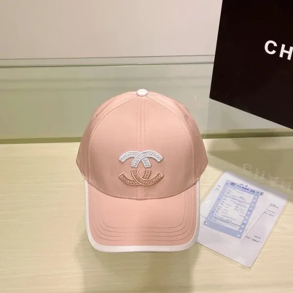 Chanel CC Logo Embellished Pink Baseball Cap - 1