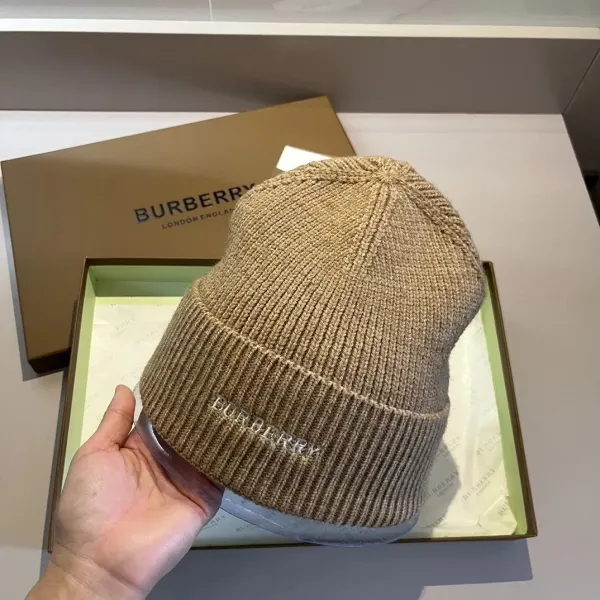 Burberry Ribbed Knit Beanie Beige - 1