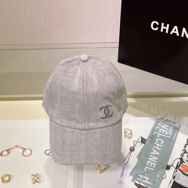 Chanel CC Logo Embellished Denim Baseball Cap Gray - 1